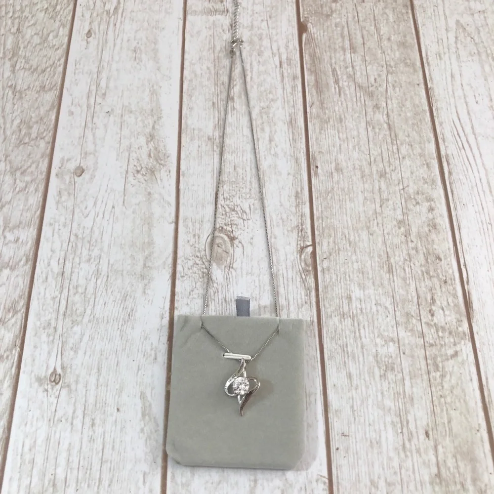 925 Sterling Silver Italy Heart Cubic Zirconia Mother Pendant Chain Necklace